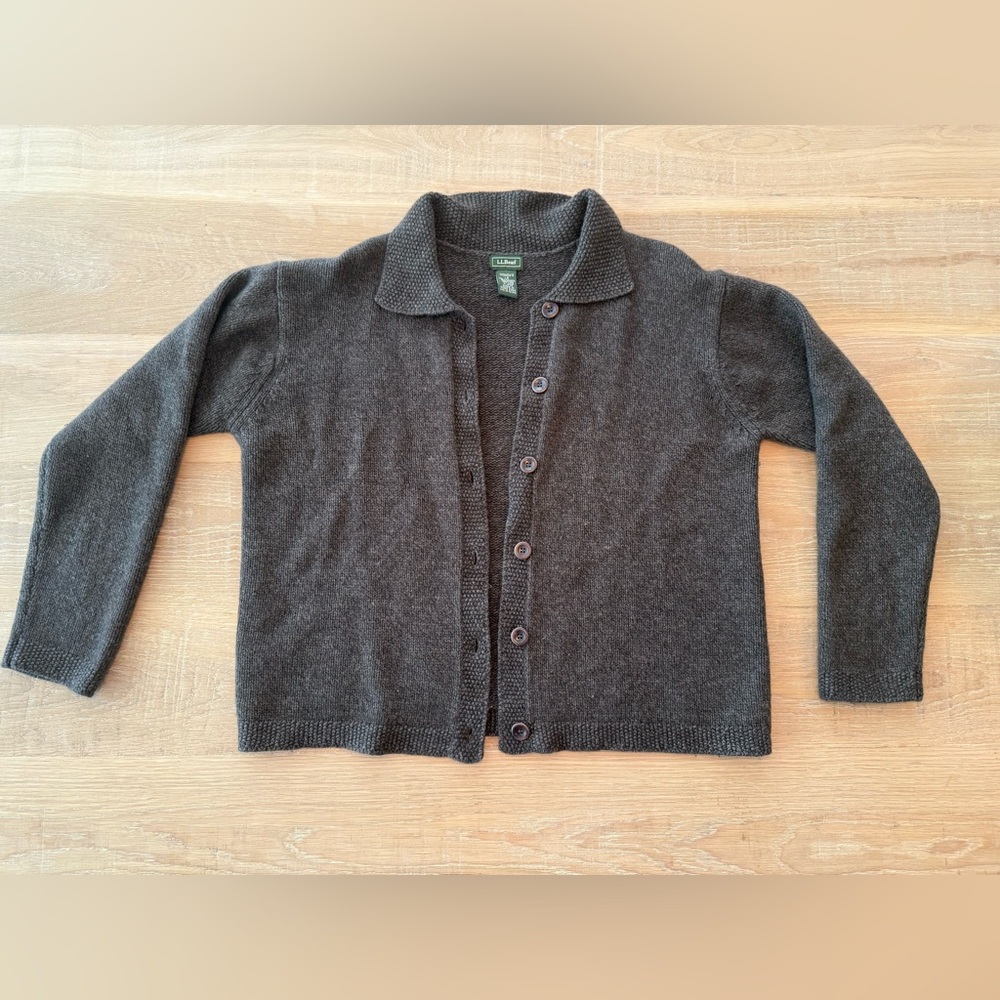L.L. Bean Women's Dark Charcoal Button-Up Collar Cardigan